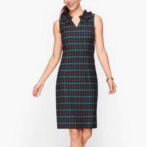 Talbots Petite Tartan Plaid Split Ruffle Neck sleeveless Dress women’s 2P